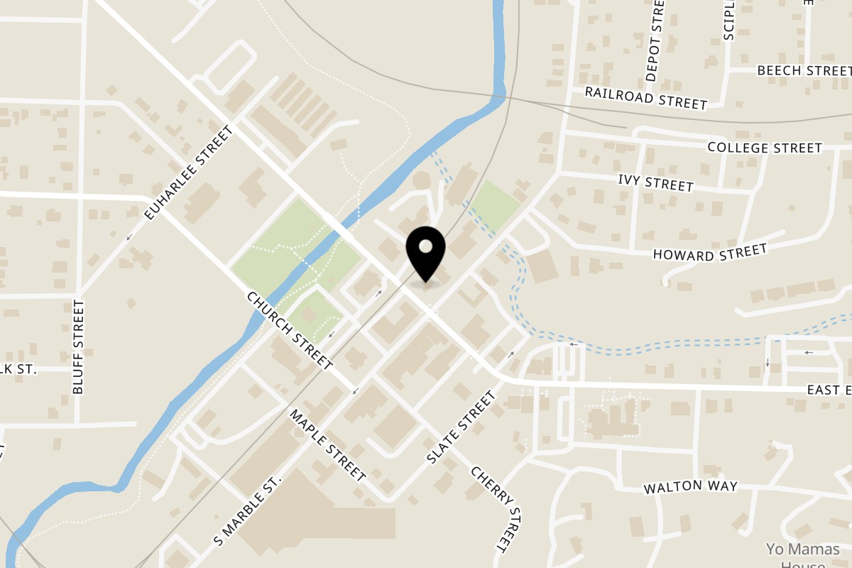 Map showing the location of Exotic Que on 103 W Elm St in Rockmart